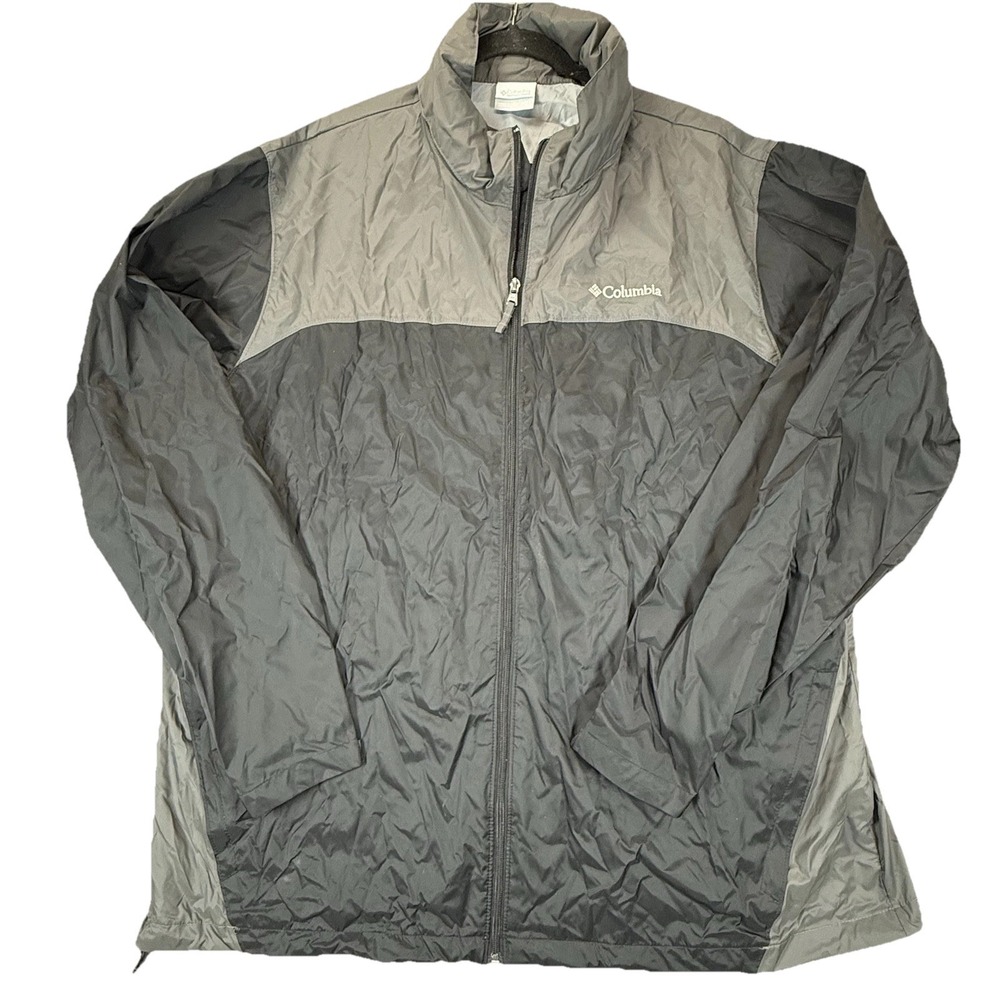 Columbia Windbreaker Jacket Mens 2XLT XXLT Black Gray Packable Hooded Full Zip